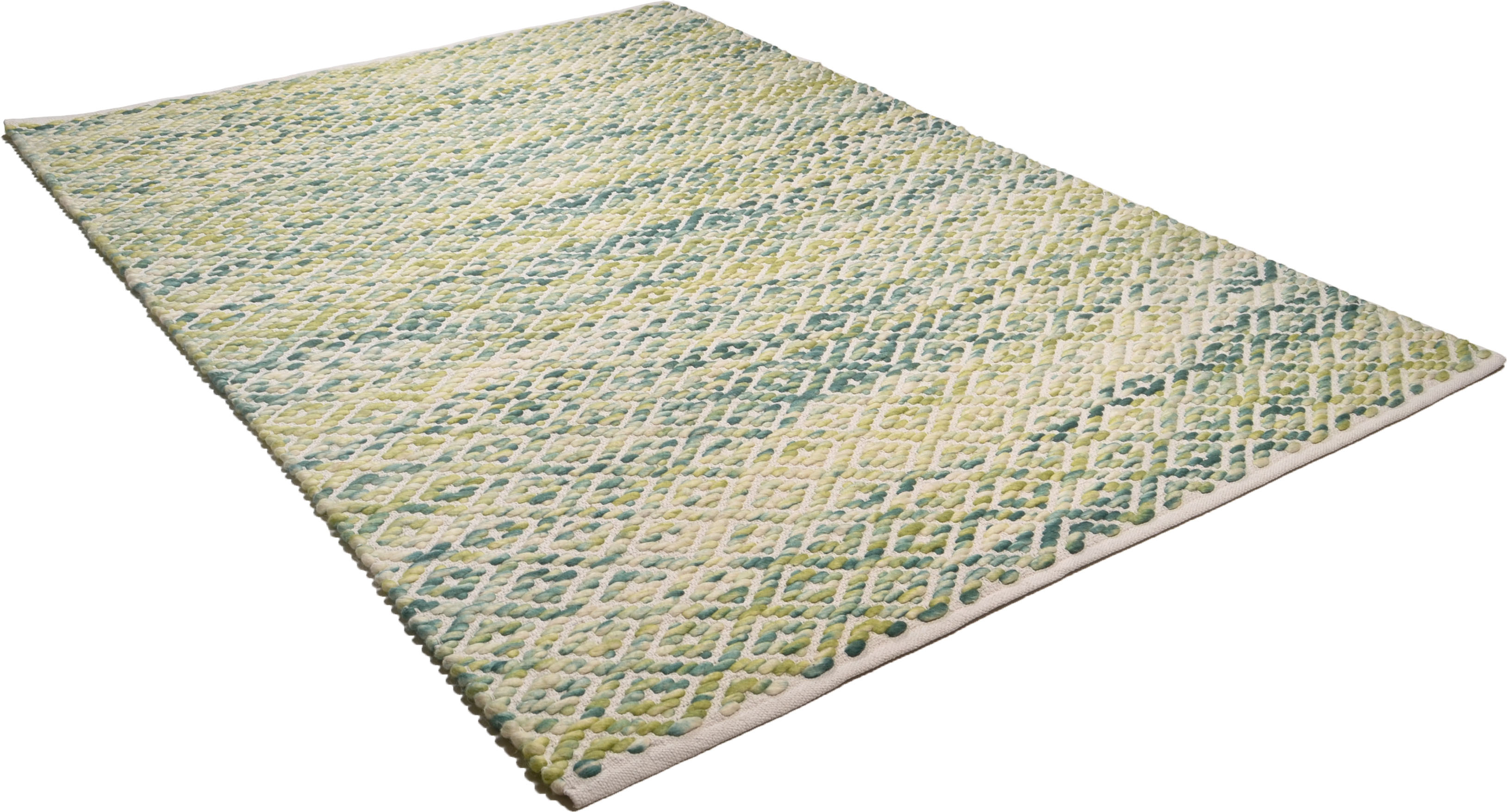 Wollteppich TOM TAILOR HOME "Diamond" Gr. 2, grün, B:65cm H:8mm L:135cm, Baumwolle, Schurwolle, Teppiche, reine Wolle, Flachgewebe, handgeknüpft Image
