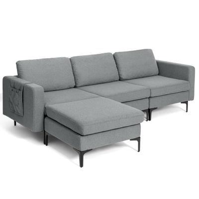 Costway Modular L-shaped Sectional Sofa with Reversible Chaise and 2 USB Ports-Dark Gray