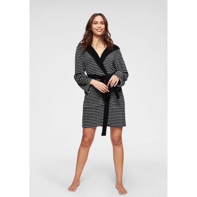 Damenbademantel KANGAROOS "Luana, ideal für Sauna & Spa, Hotelbademantel, Morgenmantel" Gr. XL, schwarz, L:95cm in Gr. XL, Leichtfrottier, Hausmäntel, Streifen - Bademantel für Damen, gestreift, XS-3XL Image
