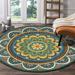 Blue/Green 48 x 48 x 0.5 in Area Rug - Canora Grey Round Gillermo Floral Hand Tufted Area Rug in Blue/Teal/Green | 48 H x 48 W x 0.5 D in | Wayfair