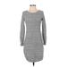 Ann Taylor LOFT Casual Dress - Sweater Dress Crew Neck 3/4 sleeves: Gray Solid Dresses - Women's Size P