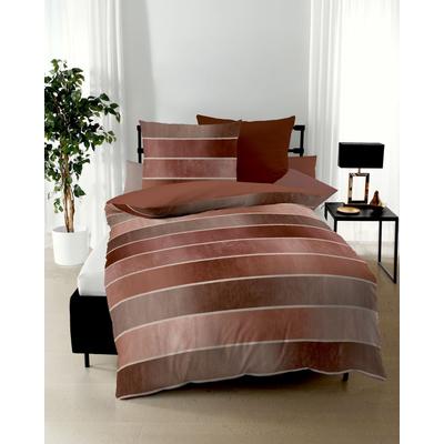 Wendebettwäsche KAEPPEL "Timeless", orange (terra), B/L: 135cm x 200cm, , Mako-Satin, B/L: 80cm x 80cm, Mako-Satin, Obermaterial: 100% Baumwolle, Bettwäsche, mit breiten Streifen Image