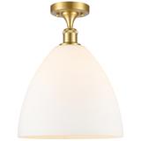 Bristol Glass 12" LED Semi-Flush Mount - Satin Gold - Matte White Sha