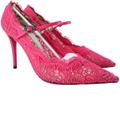 Gucci Shoes | Floral Neon Pink Lace Jeweled Buckle Pointed Toe Pumps Heels B238 | Color: Pink | Size: Eu 39