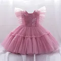 Vêtements d'été pour bébé fille de 0 à 5 ans robe rose de princesse de baptême à paillettes pour