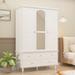 47.2" Lacquered Armoires Wardrobes With Mirror Door 5 Drawer in White