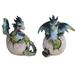 Q-Max 2-PC 3.25"H Set Green/Blue Baby Dragon in Egg Statue Fantasy Decoration Figurine