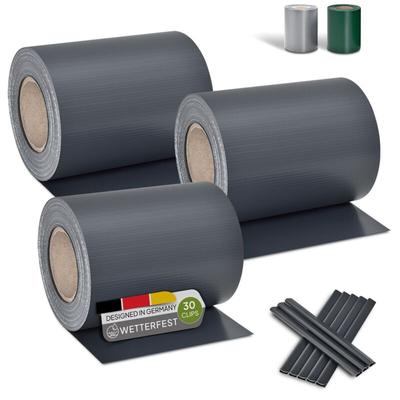 Pvc Sichtschutzstreifen Doppelstabmatten Zaun 3er Set - 3 Rollen á 35m x 19cm - Befestigungsclips