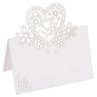 Table Name Place Cards,50Pcs Hollow Heart Shape Cut Design Blank Card White
