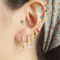 Boucles d'oreilles créoles carrées en cuivre pour femmes 2 pièces bijoux piercing pendentif