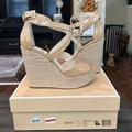 Michael Kors Shoes | Michael Kors Nude Patent Gabriella Wedge Sandals Sz 9.5 Nwb | Color: Tan | Size: 9.5