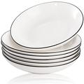 Dicunoy Set of 6 Pasta Bowls, Porcelain Pasta Salad Bowls, 20cm Shallow White Pasta Bowls Plate, Large White Serving Bowls and Plates Set 650ml