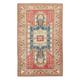 Mid-Century Hand Knotted Geometric Turkish Wool Accent Rug in Red, Blue & Beige. 3.8x6 Ft, BTEK0004