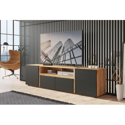 Lowboard INOSIGN "Morongo", braun (eiche kraft gold, anthrazit kosmos), B:200,7cm H:52,5cm T:39,6cm, Holzwerkstoff, MDF, Sideboards, Breite ca. 201 cm Image