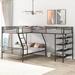 L-shaped Metal Twin over Full Bunk Bed and Twin Size Loft Bed with Four Built-in Shelves & Full-length Guardrail, 3 Beds in 1