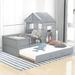 Twin Size House Low Loft Bed Pull-out Trundle Bed Modern Wood Platform Bed