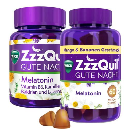 Wick ZzzQuil Gute Nacht mit Melatonin Mango-Banane + 2x60 St Fruchtgummi