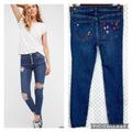 Free People Jeans | Euc Free People Destroyed Floral Reagan Button Fly Skinny Ankle Jeans | Color: Blue | Size: 28