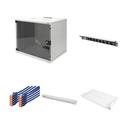 DIGITUS Set: 19-Zoll Set – Netzwerkschrank 9HE Grau – Fachboden – Steckdosenleiste – Cat6A Patchpanel & Keystone-Module – Cat6 Netzwerkkabel