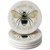 CounterArt Summer Buzz Round Single Image Absorbent Stone Coaster Stoneware in Black/Brown/Yellow | 0.25 H x 4 W x 4 D in | Wayfair 13-03034