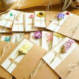 1 Set Birthday Card Eye-catching with Artificial Flower Kraft Paper Baby Bridal Shower Thank-You Card for Children Brown