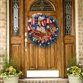 Summer Patriotic Front Door Wreath 4th July Independence Day Wreath Ribbon Farmhouse Wreath Memorial Day Wreaths for Wall Window Home Decor