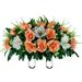 Sympathy Silks Artificial Cemetery Flowers 30 White Amaryllis Peach Rose cemetery saddle