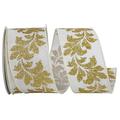 2.5 x10yd Filigree Fashion Glitter Linen Wired Edge Ivory/gold93995W-992-40F