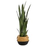 Nearly Natural 46in. Sansevieria Artificial Plant in Boho Chic Handmade Cotton & Jute White Woven Planter