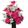 Sympathy Silks Artificial Cemetery Flowers 24 Pink Purple Lily/Dahlia for a Vase