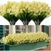 GRNSHTS 4 pcs Artificial Flowers Outdoor UV Resistant Fake Plastic Plants for Garden Porch Window Box Home Wedding Farmhouse Decor (Yellow)