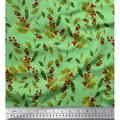 Soimoi Green Cotton Poplin Fabric Red Berries & Holly Leaves Print Sewing Fabric Yard 42 Inch Wide