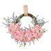 Artificial Hydrangea Lavender Spring Wreath Silk Green Leaves Pink Hydrangea Flower Everyday Wreath Artificial Garland Wreath for Front Door Wall Decor 17.7 Inch