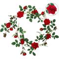 Rose Garland Artificial Flannel Roses 19 Buttons Rose Romantic Decoration Wedding Party Living Room Window Decoration Real Look In White Rose Red (Red)