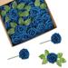 Artificial Foam Rose Flowers 25 Pcs Fake Rose DIY Bouquets Boutonnieres with Leaves and Stem for Wedding Party Decor (Navy Blue)