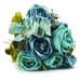 Enova Home 20 Tall Mixed Artificial Roses and Hydrangea Faux Flowers Bush for Home Office Wedding Vase Decoration (Aqua)