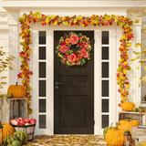 Fall Peony and Pumpkin Wreath - Year Round Wreath Artificial Fall Wreath Autumn Front Door Wreath Thanksgiving Wreath for Home Farmhouse Decor and Festival Celebration
