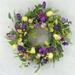 Purple Flowers Yellow Tulips Berries & Greens Wreath