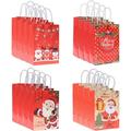 LONGRV 12 Pcs Christmas Kraft Gift Bags Medium Size Assorted Christmas Prints Kraft Paper Gift Bags Party Favor Bags with Handle 10.63x8.27x4.33 Inches for Shopping Parties Wedding Baby Shower