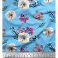 Soimoi Cotton Duck Fabric Leaves Succulent & Anemone Flower Print Fabric by the Yard 56 Inch Wide