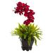 Nearly Natural Birds Nest Fern & Orchid Silk Arrangement with Wood Planter