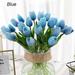 Morttic 5/10Pack Artificial Tulip Flowers 13.5 Inch PU Real Touch Tulip Bouquet Flowers Bridal Bouquets for Home Kitchen Wedding Office Party Decorations (Blue 5pcs)