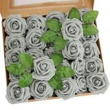 Luxtrada Foam Fake Roses Artificial Rose Flowers for DIY Wedding Party Home Decorations Gray 50PCS