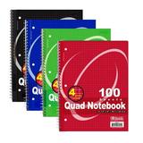 BAZIC Graph Quad-Ruled 4-1 Spiral Notebook 100 Sheet 4-Pack
