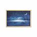 Fantasy Wall Art with Frame Night Sky with Moon Falling Stars Clouds Horizon Mysterious Space Art Printed Fabric Poster for Bathroom Living Room 35 x 23 Navy Blue and White by Ambesonne