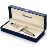 Waterman Expert Fountain Pen - Stainless Steel with 23k Gold Trim - Fine Nib with Blue Ink Cartridge