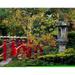 Red Bridge & Japanese Lantern Autumn Japanese Gardens Co Kildare Ireland Poster Print by The Irish Image Collection 32 x 24 - Large