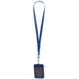Vertical Badge Holder Leather ID Holder With Detachable Neck Lanyard And Swivel Clip(Dark Blue)