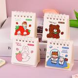 Walbest Portable Small Thick Paper Desk Calendar Cute Bear/Rabbit/Astronaut/Strawberry Printed 2023 Home School Desktop Calendar 1pcs