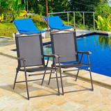 FRESCOLY Set Of 2 Patio Folding Sling Back Camping Deck Chairs-Gray Metal in Brown | 38 H x 20 W x 24 D in | Wayfair OP-ML-3568-2CF